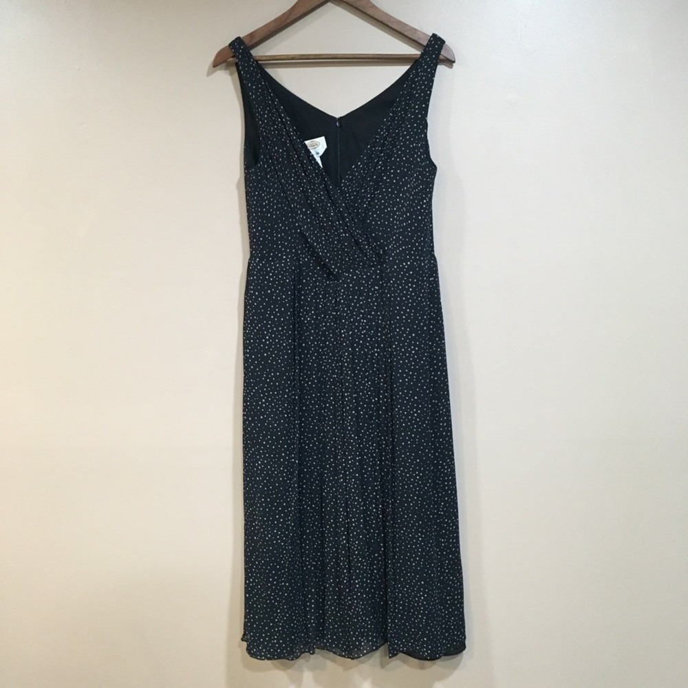 Talbots Polka Dot Silk‎ Sleeveless Midi Dress Womens 10 Black Classic Chic Event
